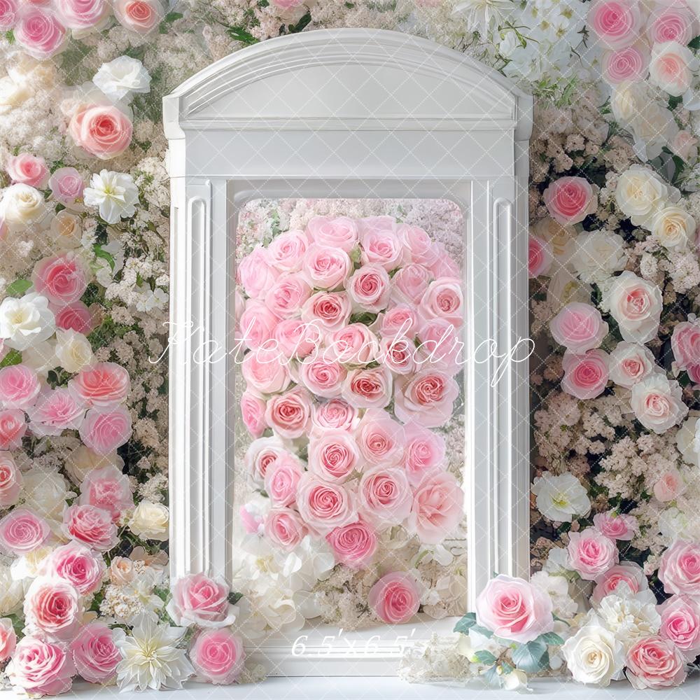 Kate Printemps Fleur Porte Roses Blanc Toile de fond conçue par Mini MakeBelieve