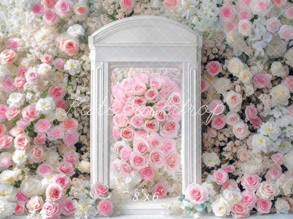 Kate Printemps Fleur Porte Roses Blanc Toile de fond conçue par Mini MakeBelieve