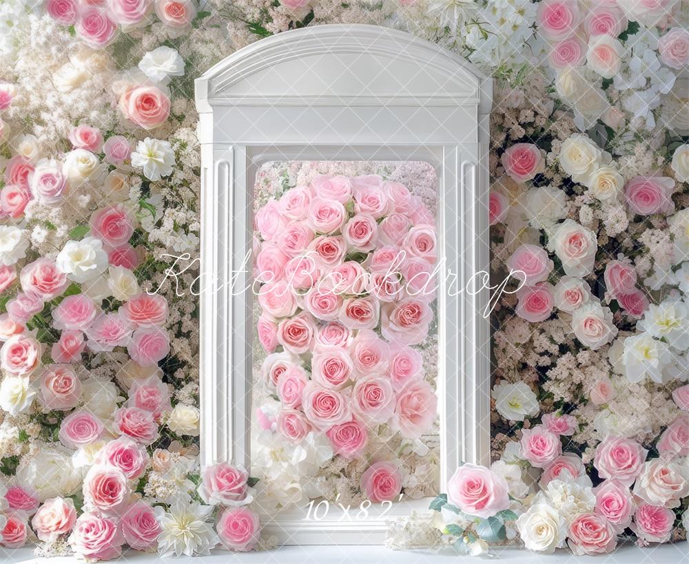 Kate Printemps Fleur Porte Roses Blanc Toile de fond conçue par Mini MakeBelieve