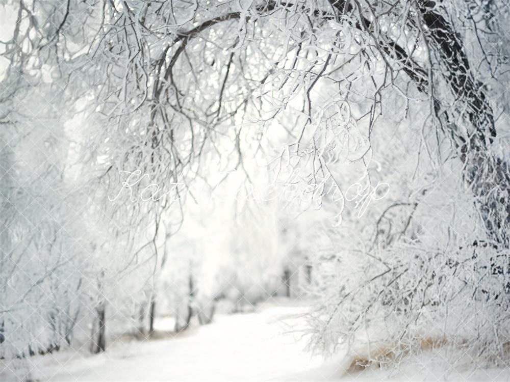 Kate Hiver Neige Forêt Allée Blanc Toile de fond conçue par Lidia Redekopp