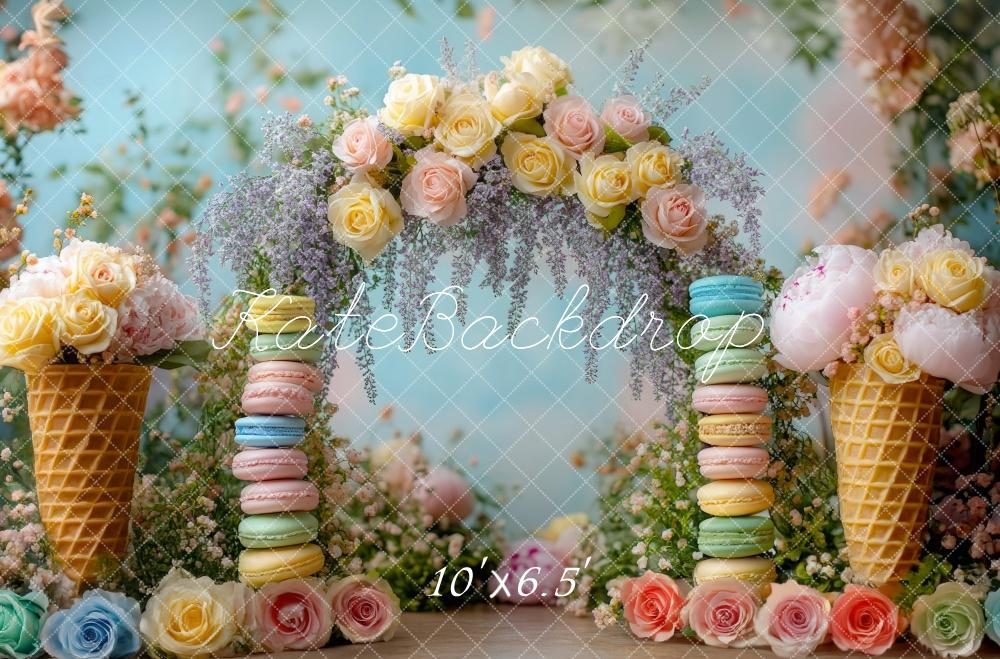 Kate Printemps Macarons Crème glacée Fleurs Toile de fond conçue par Mini MakeBelieve