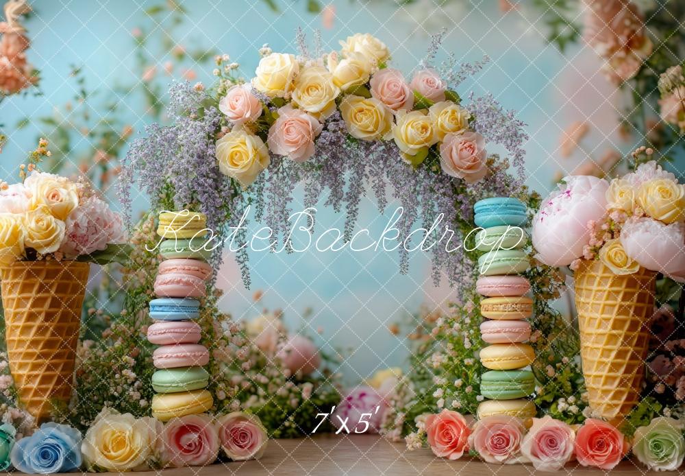 Kate Printemps Macarons Crème glacée Fleurs Toile de fond conçue par Mini MakeBelieve