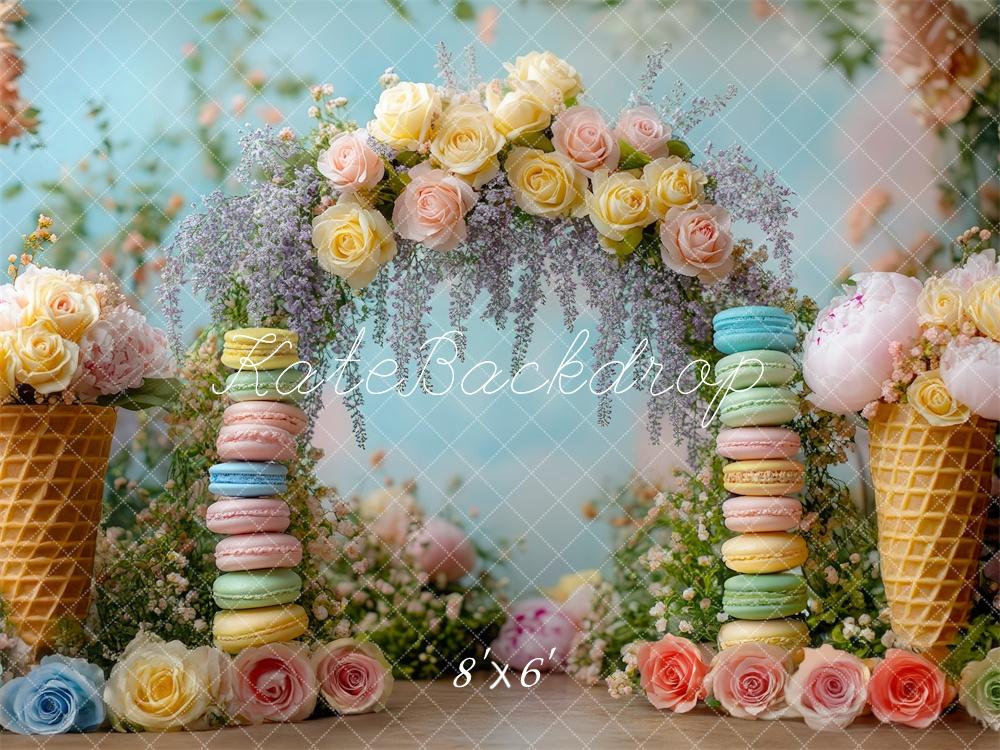 Kate Printemps Macarons Crème glacée Fleurs Toile de fond conçue par Mini MakeBelieve