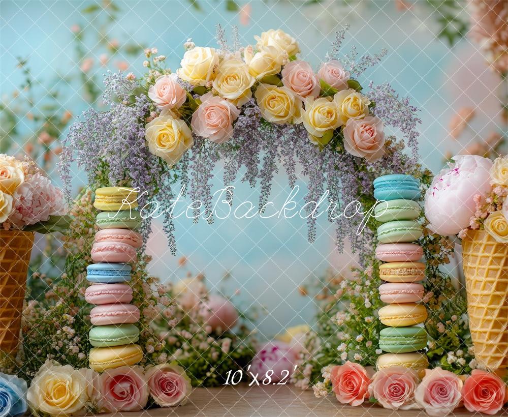 Kate Printemps Macarons Crème glacée Fleurs Toile de fond conçue par Mini MakeBelieve