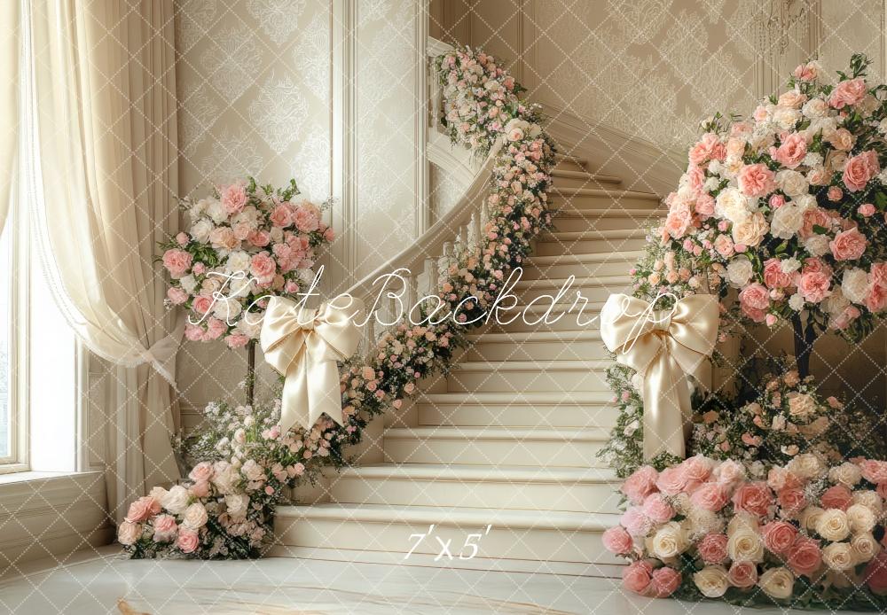 Kate Printemps Domaine Escalier Floral Toile de fond conçue par Mini MakeBelieve