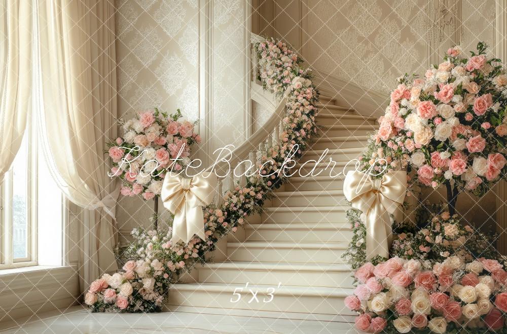 Kate Printemps Domaine Escalier Floral Toile de fond conçue par Mini MakeBelieve