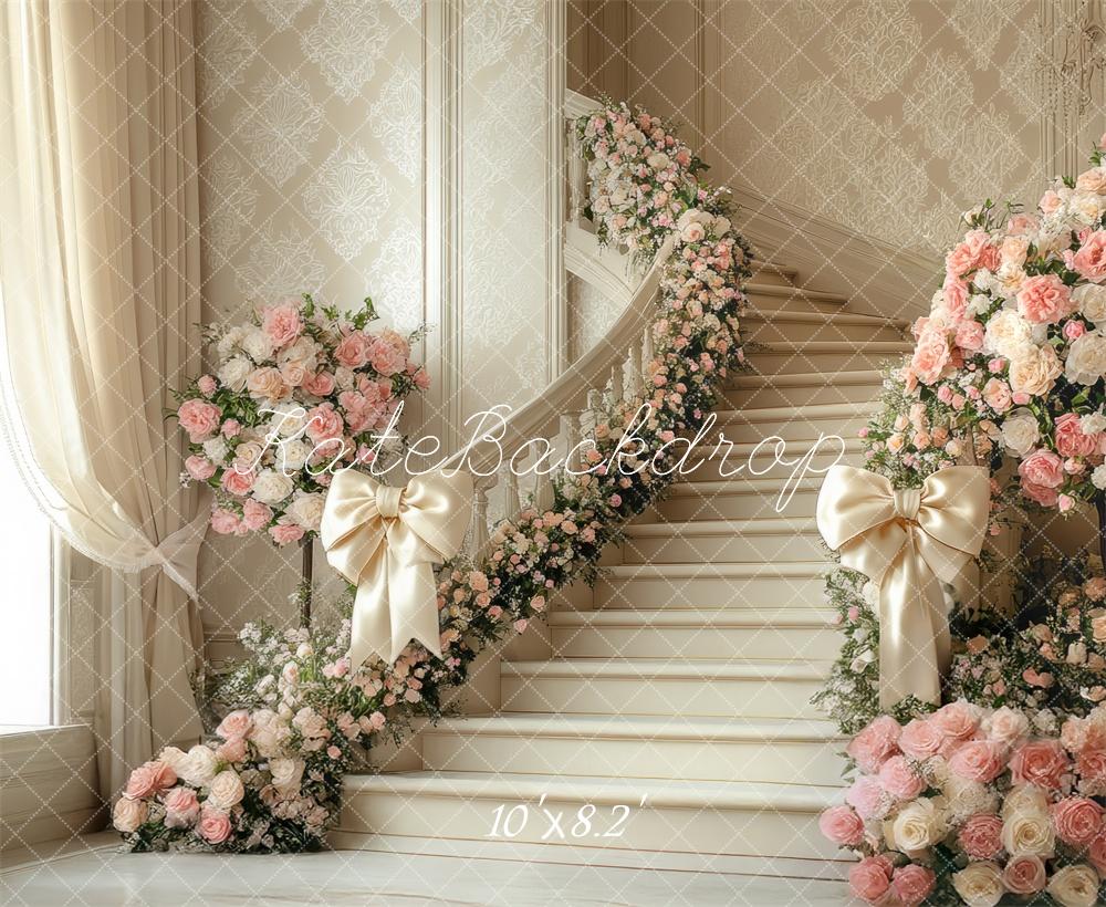 Kate Printemps Domaine Escalier Floral Toile de fond conçue par Mini MakeBelieve