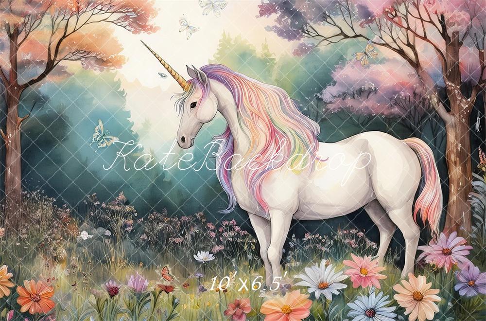 Kate Licorne Forêt Pastel Floral Enfant Toile de fond conçue par Mandy Ringe