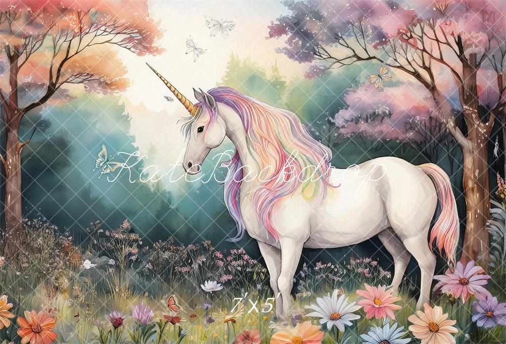 Kate Licorne Forêt Pastel Floral Enfant Toile de fond conçue par Mandy Ringe