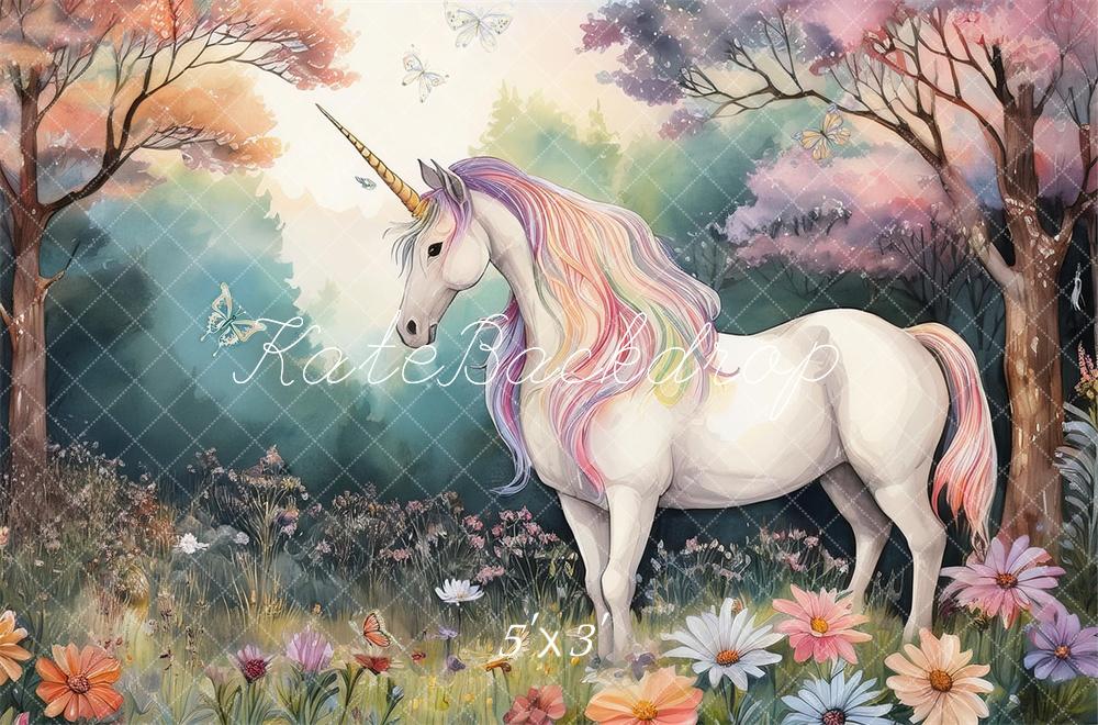 Kate Licorne Forêt Pastel Floral Enfant Toile de fond conçue par Mandy Ringe