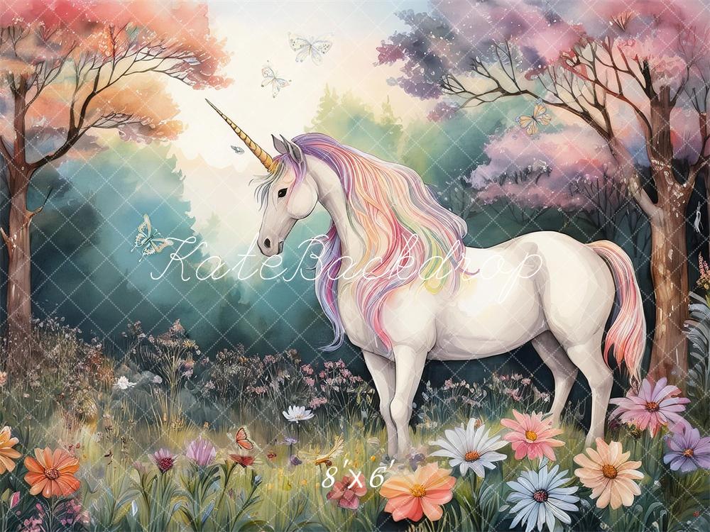 Kate Licorne Forêt Pastel Floral Enfant Toile de fond conçue par Mandy Ringe