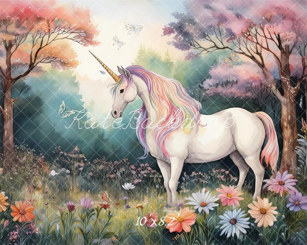 Kate Licorne Forêt Pastel Floral Enfant Toile de fond conçue par Mandy Ringe