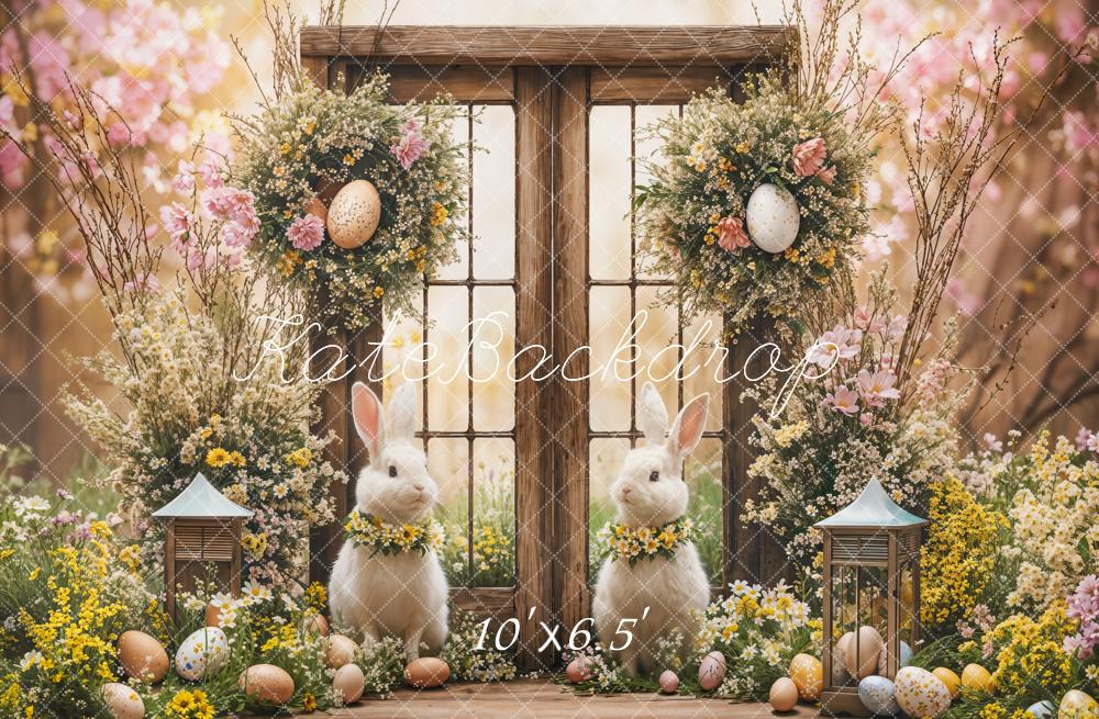 Kate Pâques Lapin Printemps Fleurs Porte Toile de fond conçue par Emetselch