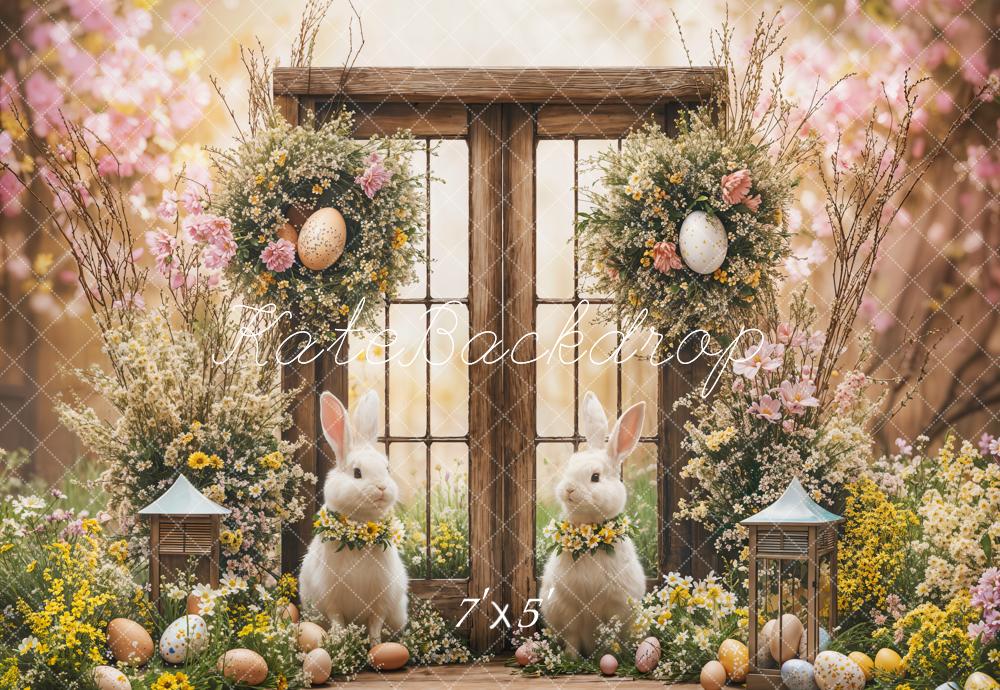 Kate Pâques Lapin Printemps Fleurs Porte Toile de fond conçue par Emetselch