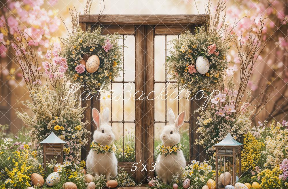 Kate Pâques Lapin Printemps Fleurs Porte Toile de fond conçue par Emetselch