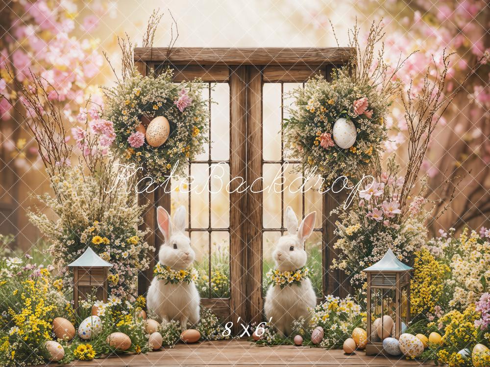 Kate Pâques Lapin Printemps Fleurs Porte Toile de fond conçue par Emetselch