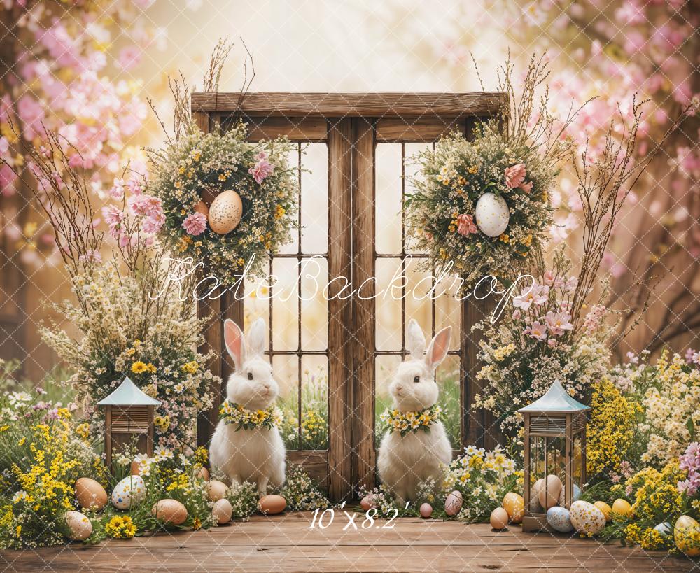 Kate Pâques Lapin Printemps Fleurs Porte Toile de fond conçue par Emetselch