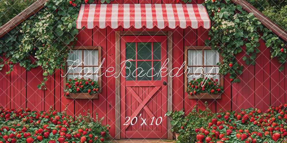 Kate Fraises Chalet Rouge Jardin Toile de fond conçue par Emetselch