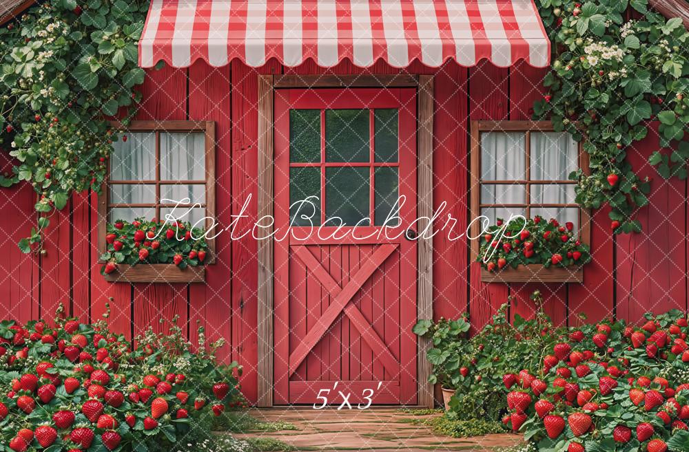 Kate Fraises Chalet Rouge Jardin Toile de fond conçue par Emetselch