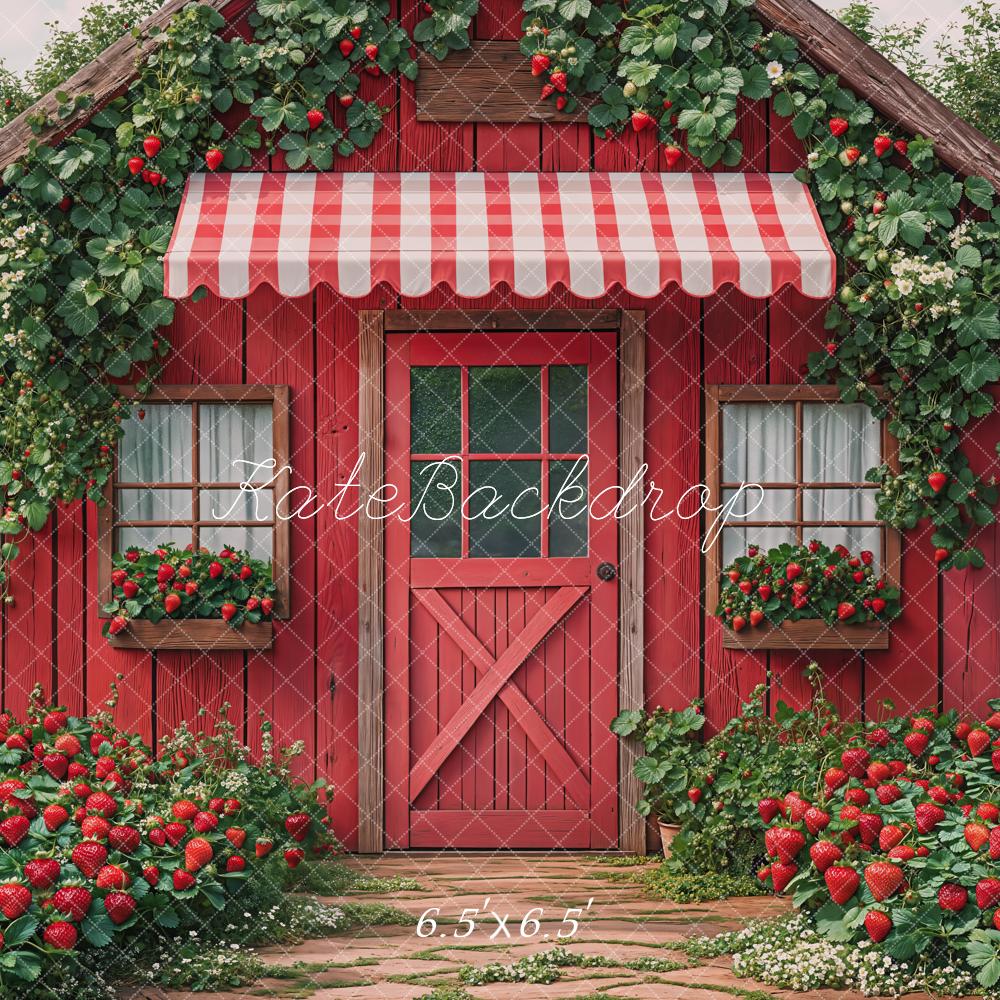 Kate Fraises Chalet Rouge Jardin Toile de fond conçue par Emetselch