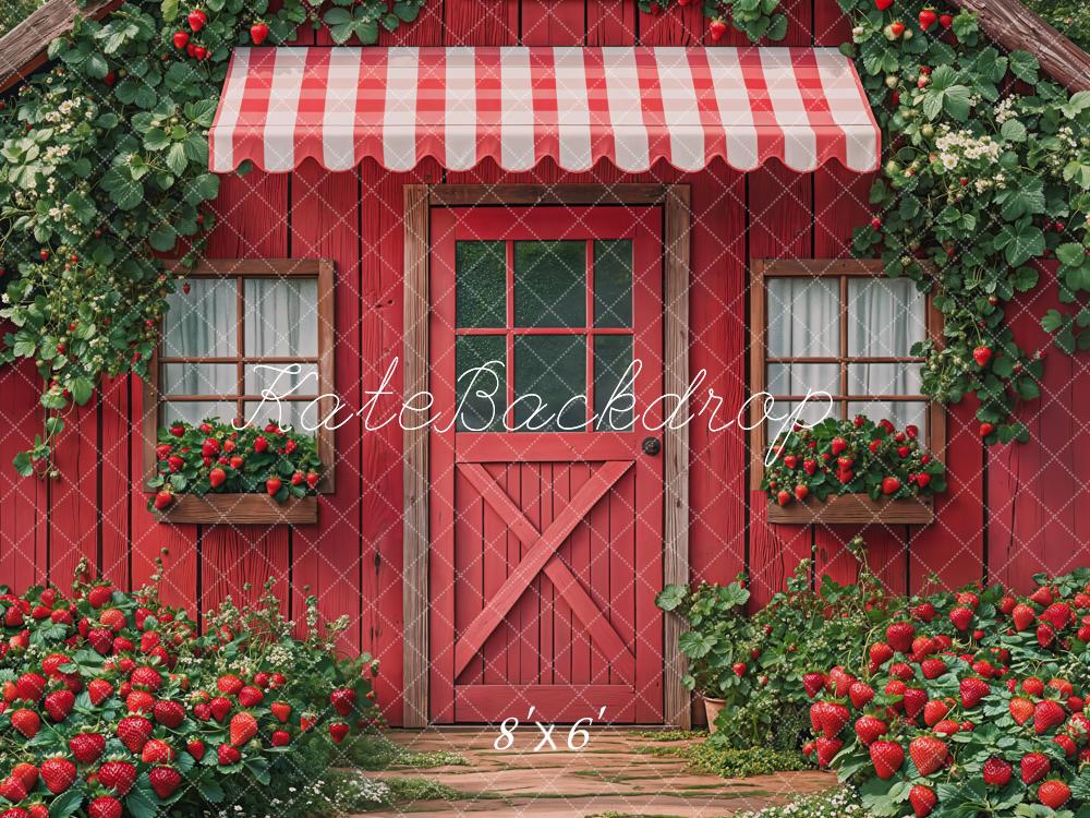 Kate Fraises Chalet Rouge Jardin Toile de fond conçue par Emetselch