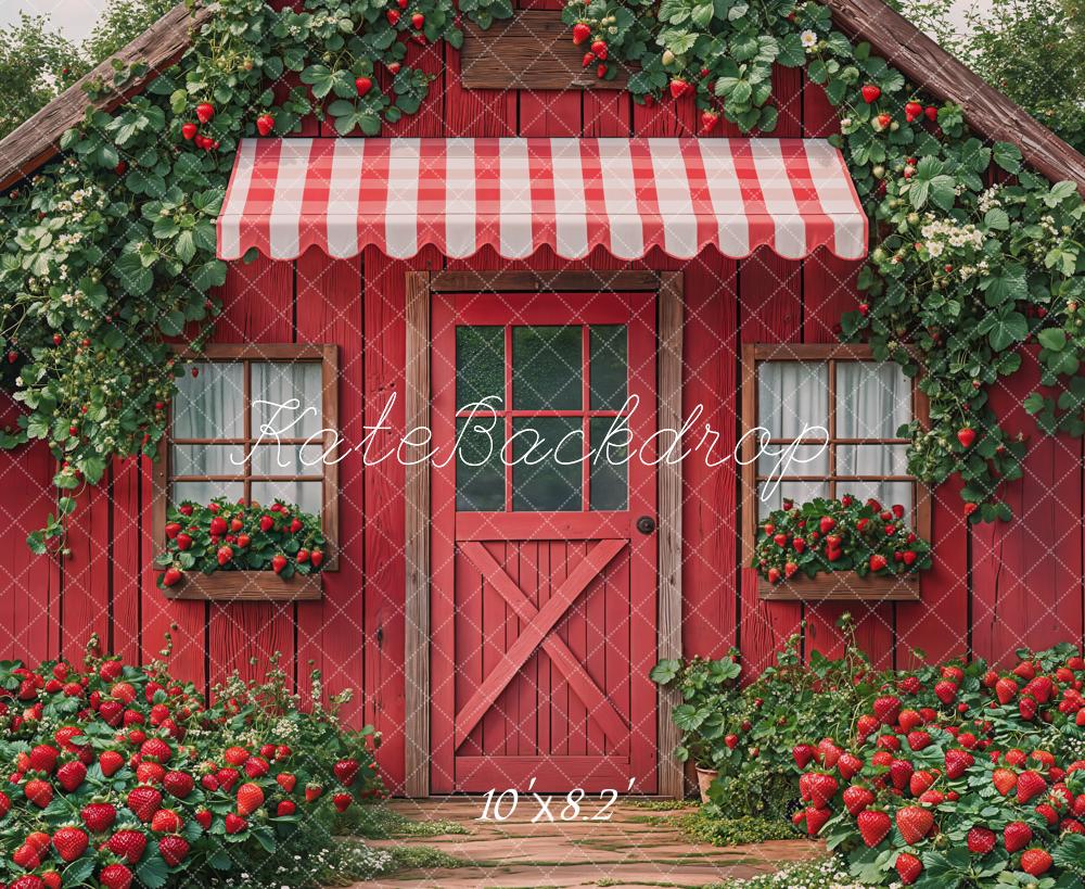 Kate Fraises Chalet Rouge Jardin Toile de fond conçue par Emetselch