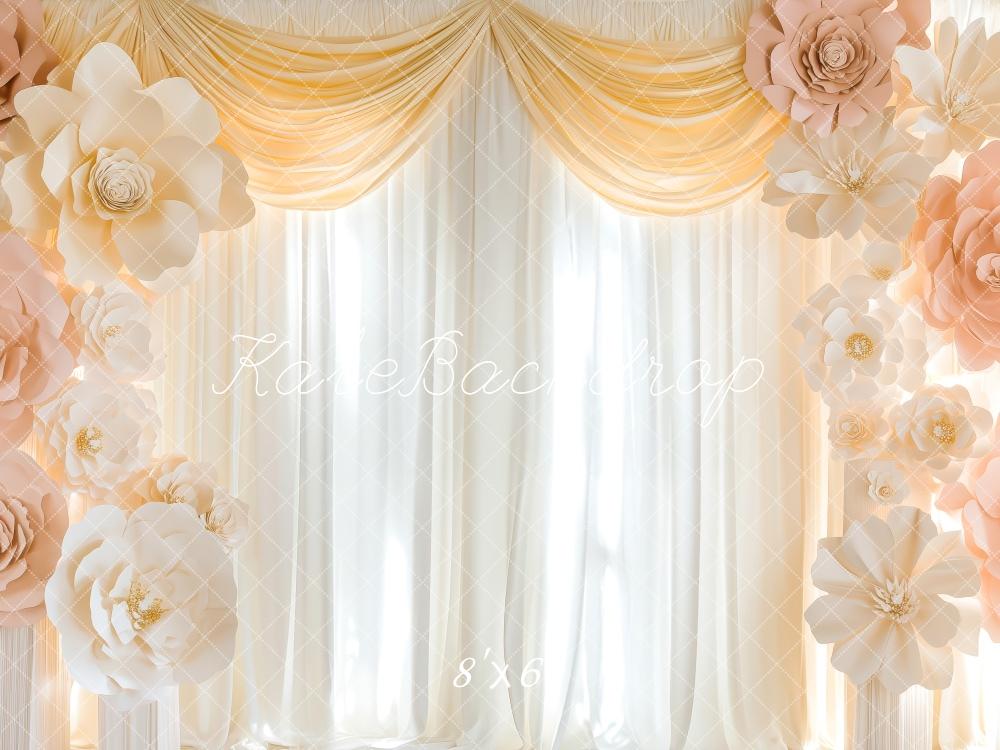 Kate Rideaux Fleurs Blanc & Rose Portrait Toile de fond conçue par Patty Roberts