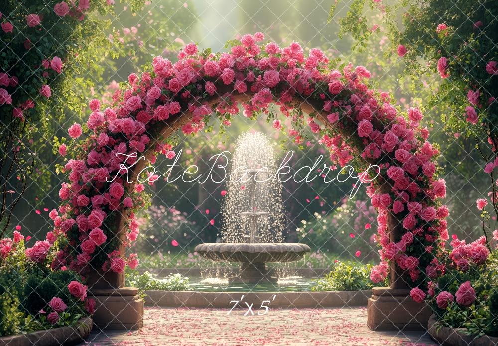 Kate Arche Roses Fontaine Jardin Printemps Toile de fond conçue par Patty Roberts