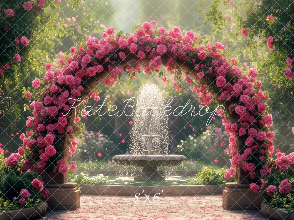 Kate Arche Roses Fontaine Jardin Printemps Toile de fond conçue par Patty Roberts