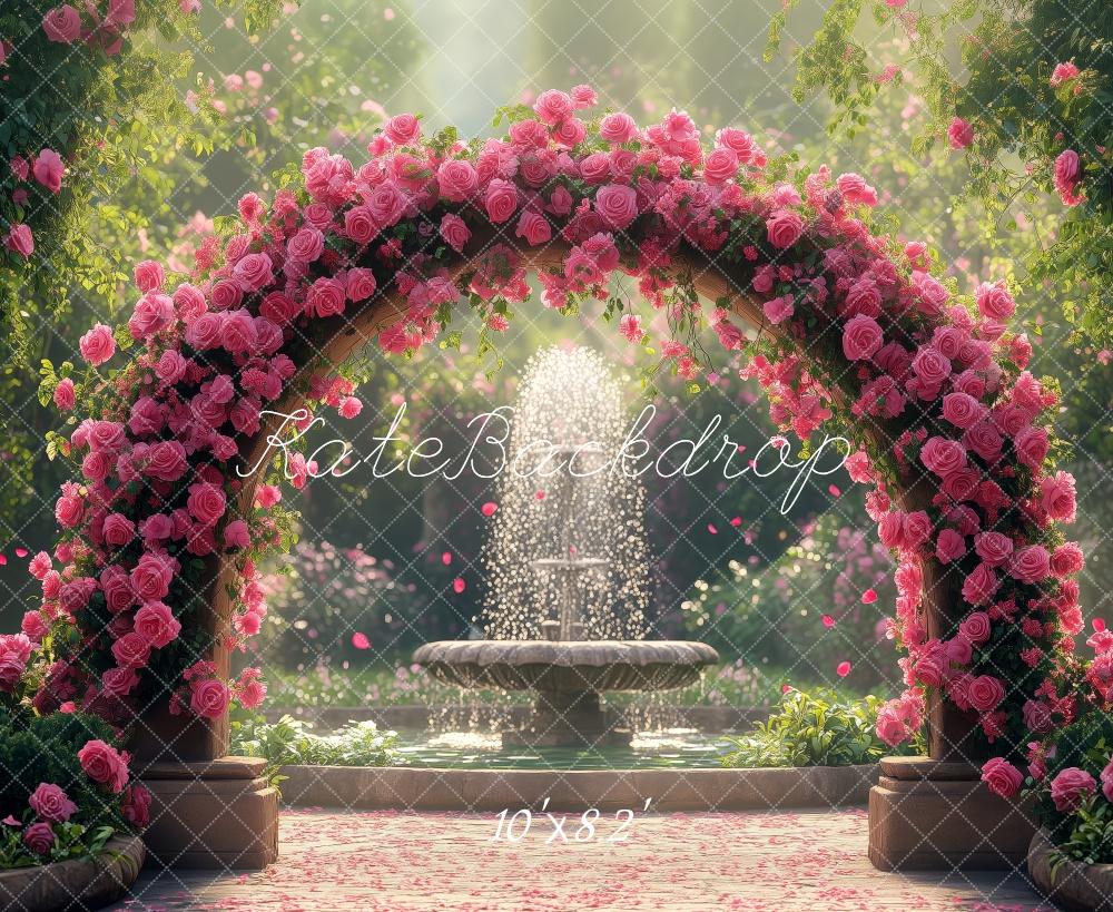 Kate Arche Roses Fontaine Jardin Printemps Toile de fond conçue par Patty Roberts