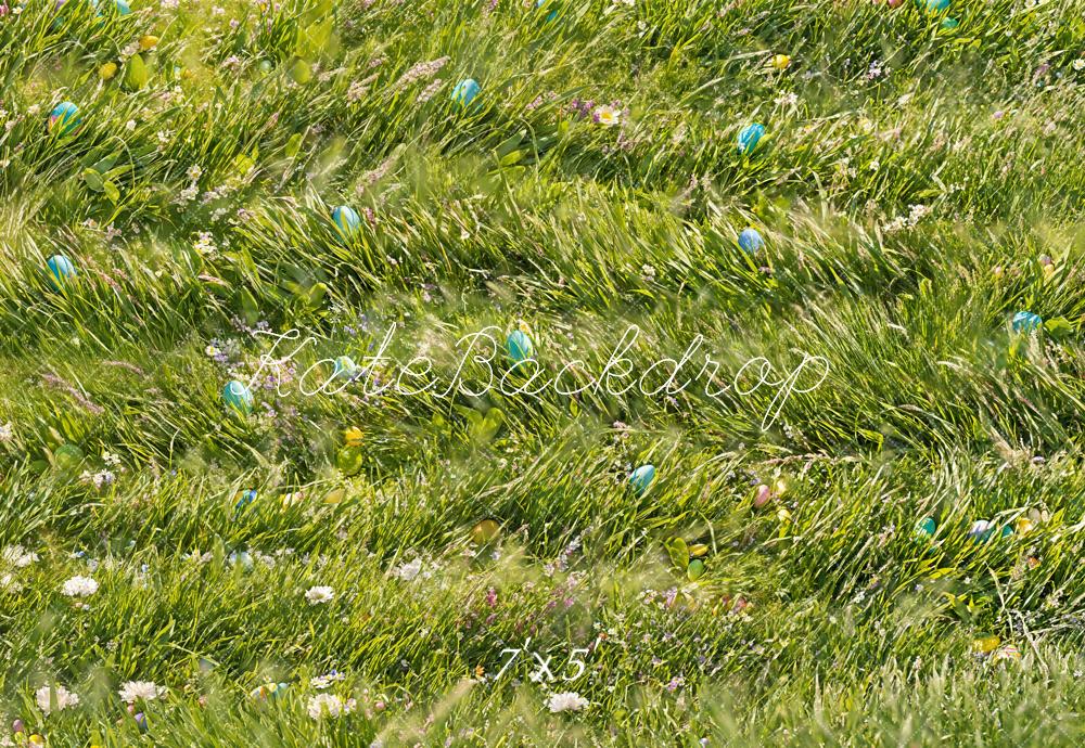 Kate Pâques Œuf Vert Prairie Sol Toile de fond conçue par Emetselch