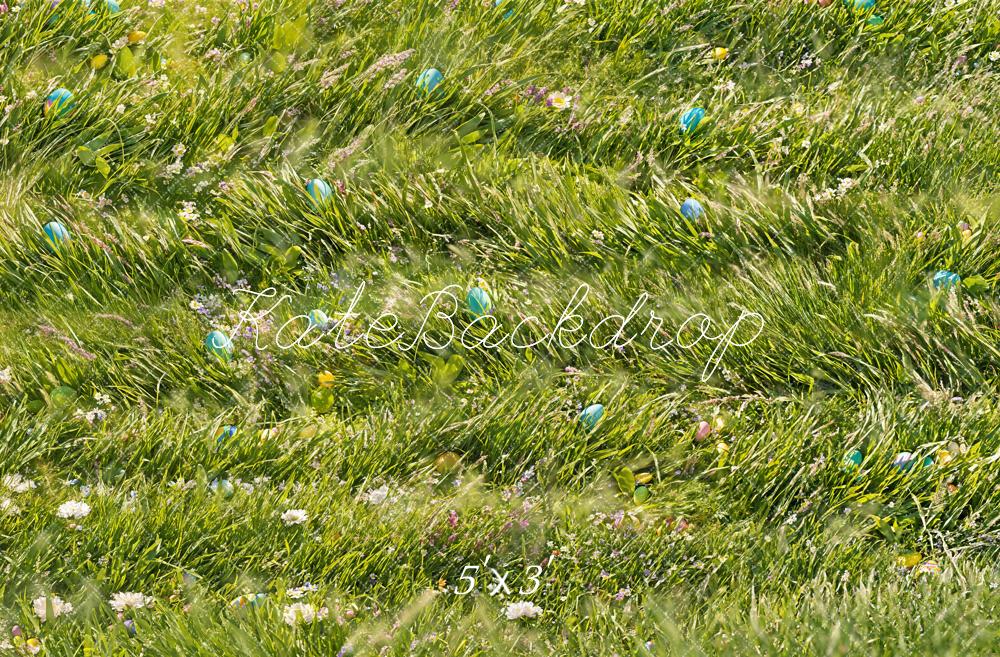 Kate Pâques Œuf Vert Prairie Sol Toile de fond conçue par Emetselch