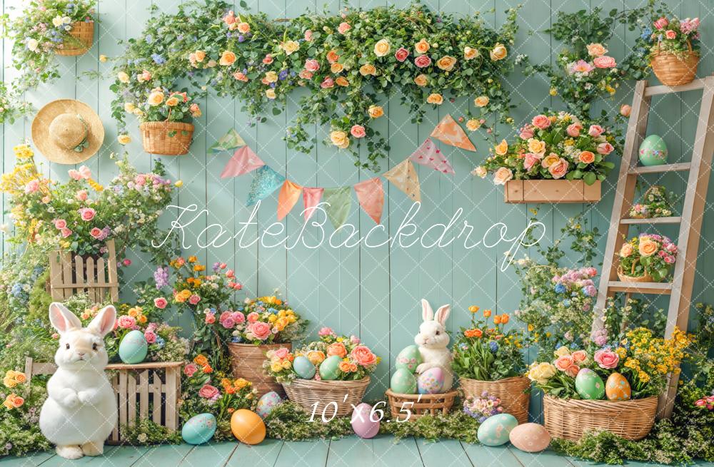 Kate Pâques Lapin Fleur Œufs Jardin Vert Toile de fond conçue par Emetselch