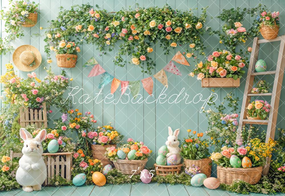 Kate Pâques Lapin Fleur Œufs Jardin Vert Toile de fond conçue par Emetselch