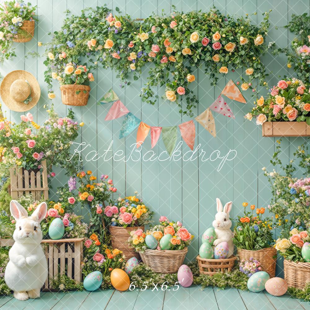 Kate Pâques Lapin Fleur Œufs Jardin Vert Toile de fond conçue par Emetselch