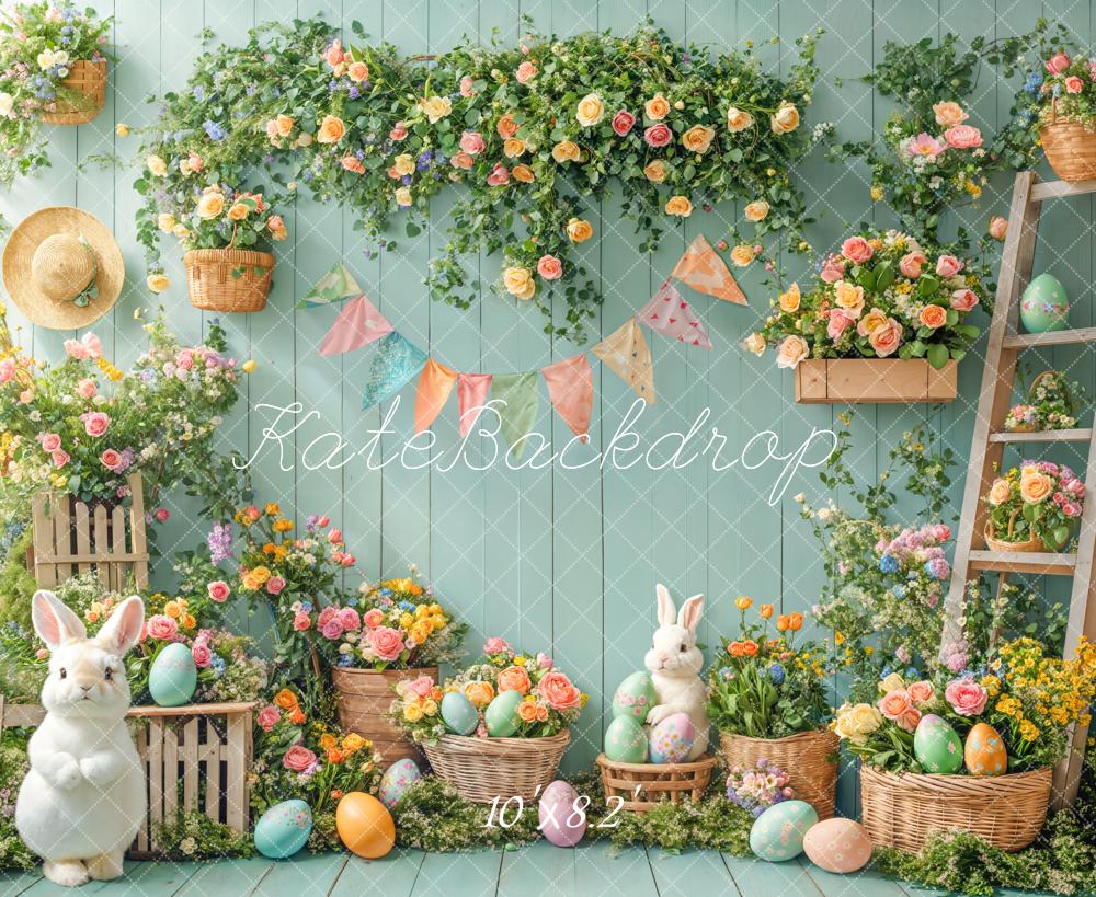 Kate Pâques Lapin Fleur Œufs Jardin Vert Toile de fond conçue par Emetselch