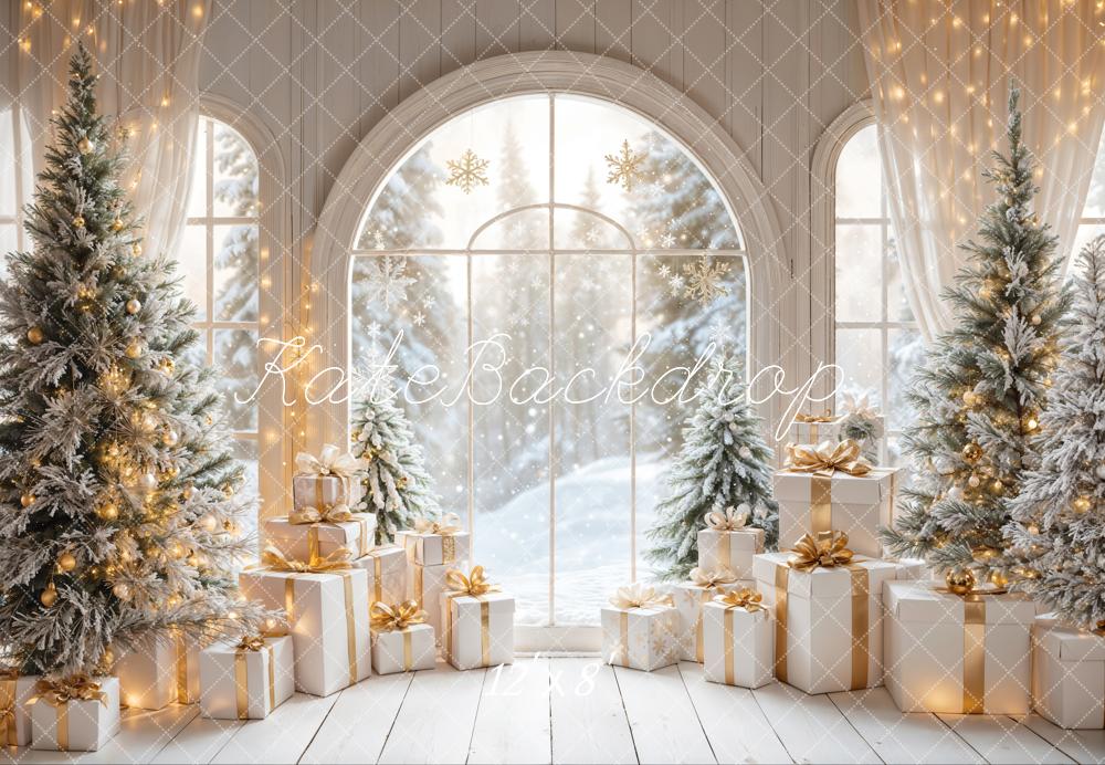 Kate Blanc Arche Fenêtre Sapin de Noël Cadeaux Toile de fond conçue par Emetselch - Kate Backdrop FR