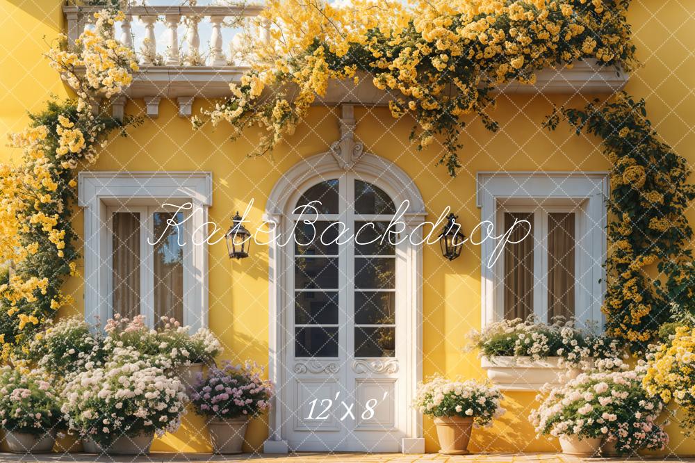 Kate Printemps Jaune Floral Maison Porte Toile de fond conçue par Emetselch - Kate Backdrop FR