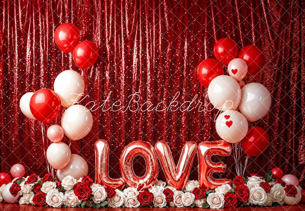 Kate Saint Valentin LOVE Ballon Rideau Rouge Toile de fond conçue par Emetselch - Kate Backdrop FR