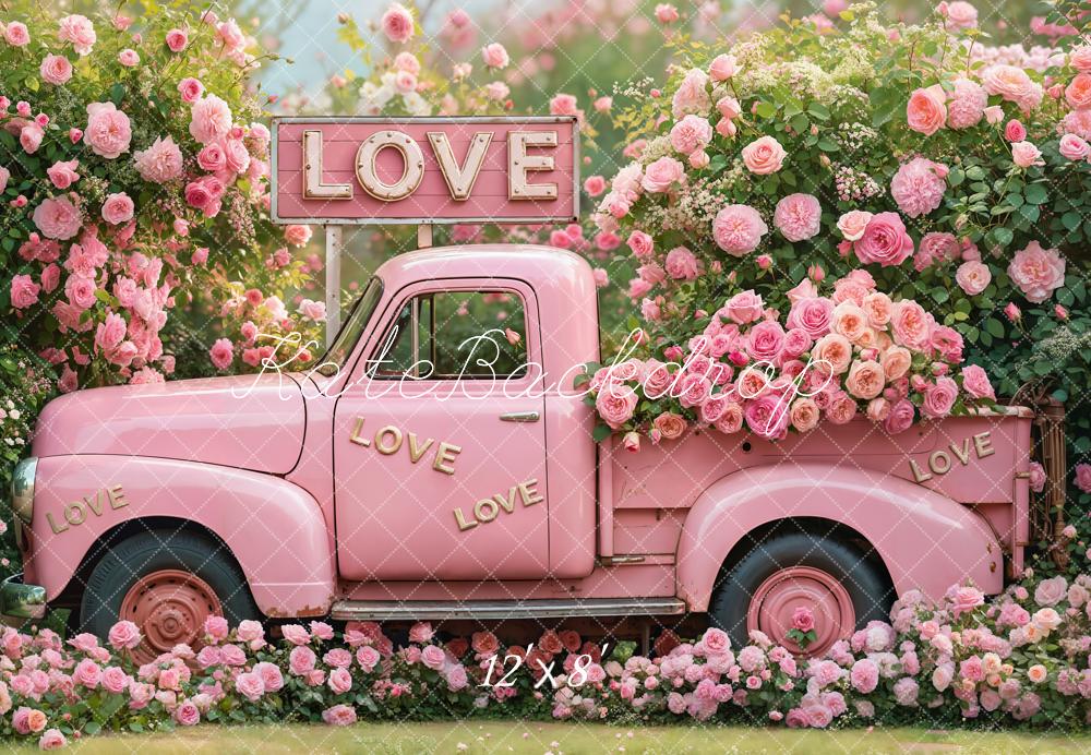 Kate Saint Valentin Rose Camion LOVE Fleurs Toile de fond conçue par Emetselch - Kate Backdrop FR