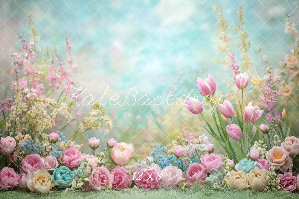 Kate Printemps Fleurs Pastel Tulipes Jardin Toile de fond conçue par Lidia Redekopp - Kate Backdrop FR