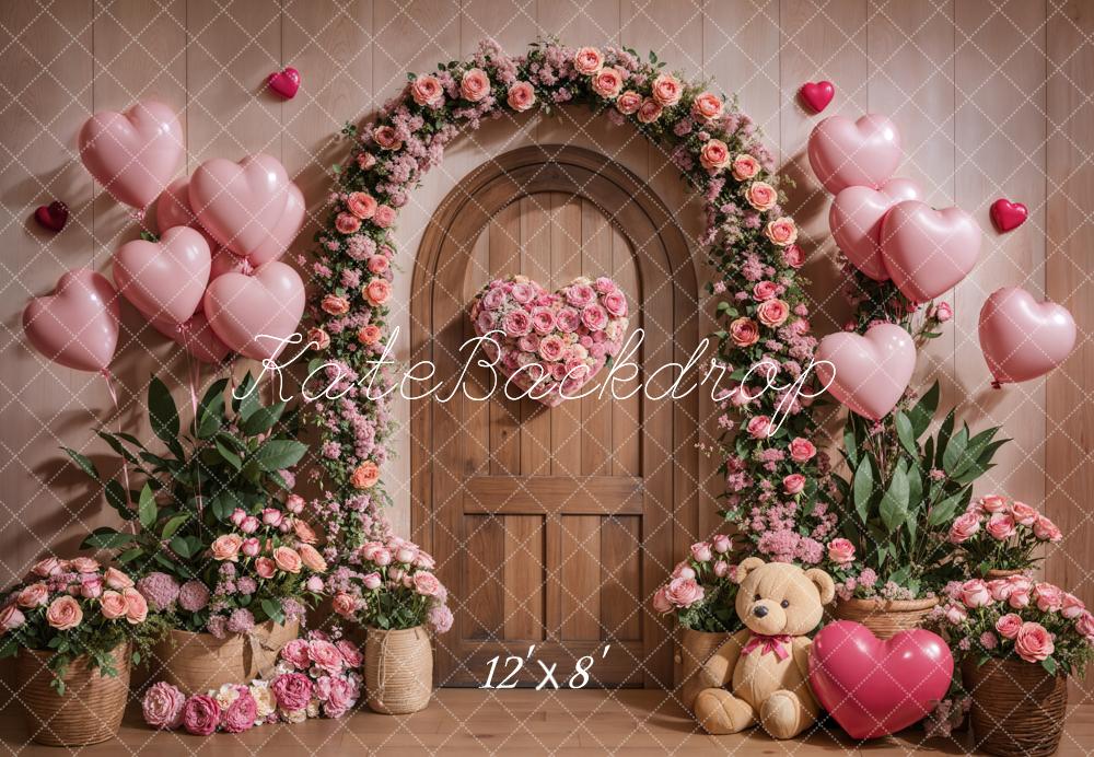 Kate Saint Valentin Arche Fleurs Rose Ballons Toile de fond conçue par Emetselch - Kate Backdrop FR