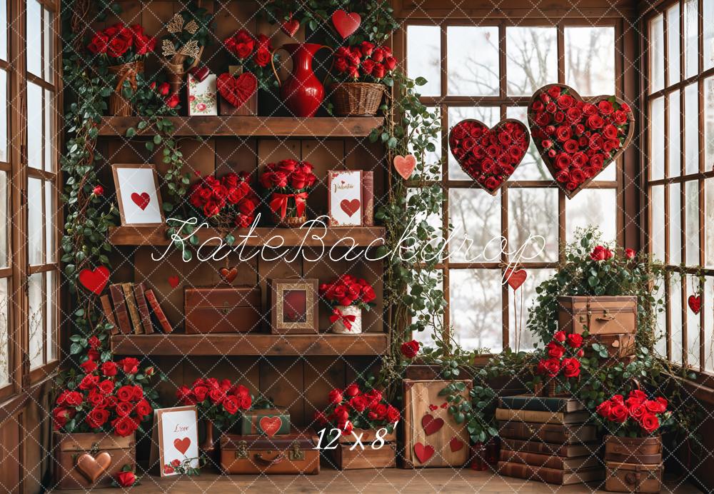 Kate Saint Valentin Roses Étagère en bois Fenêtre Toile de fond conçue par Emetselch - Kate Backdrop FR