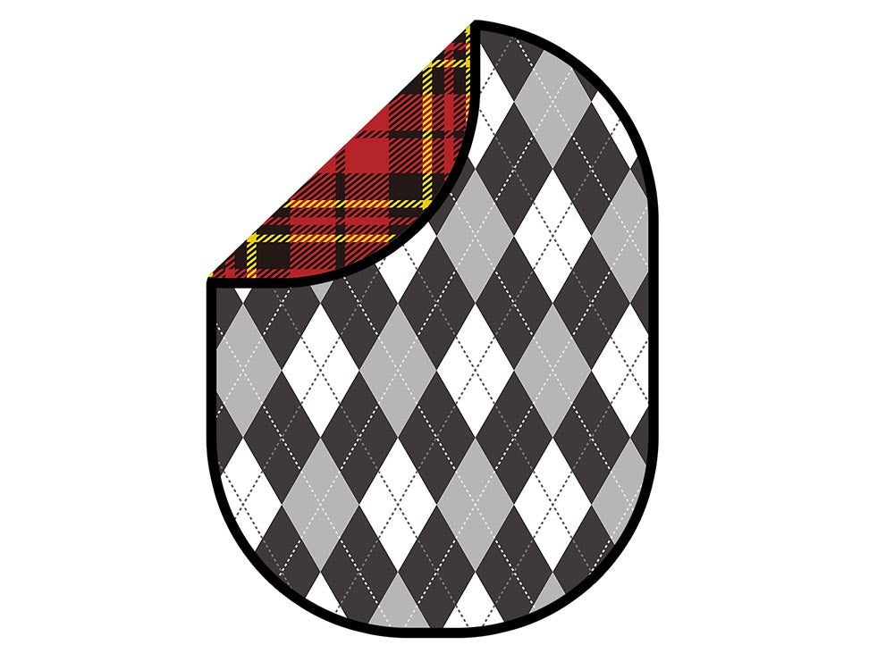 Kate Double-face Noir Gris Diamant/Rouge Plaid Rétro Toile de fond Pliable 5x6.5pi(1.5x2m)