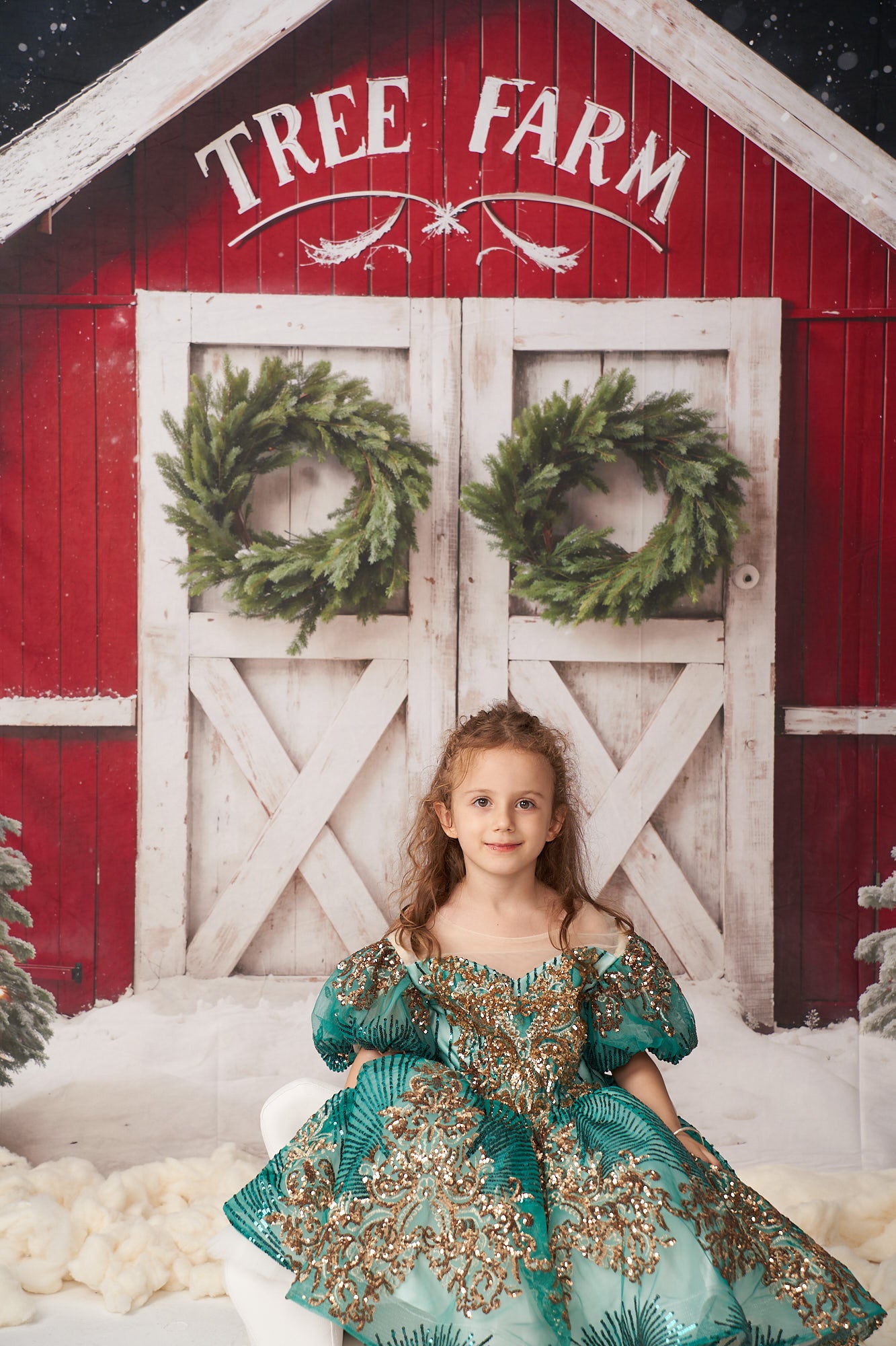 Kate Hiver Sapin de Noël Ferme Grange Toile de fond conçue par Chain Photographie - Kate Backdrop FR