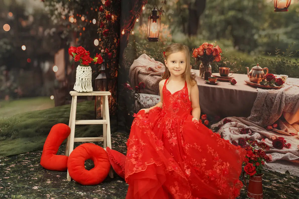 Kate Saint-Valentin Rouge Broderie Robe Enfant Pour la Photographie