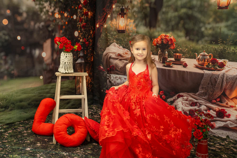 Kate Saint-Valentin Rouge Broderie Robe Enfant Pour la Photographie