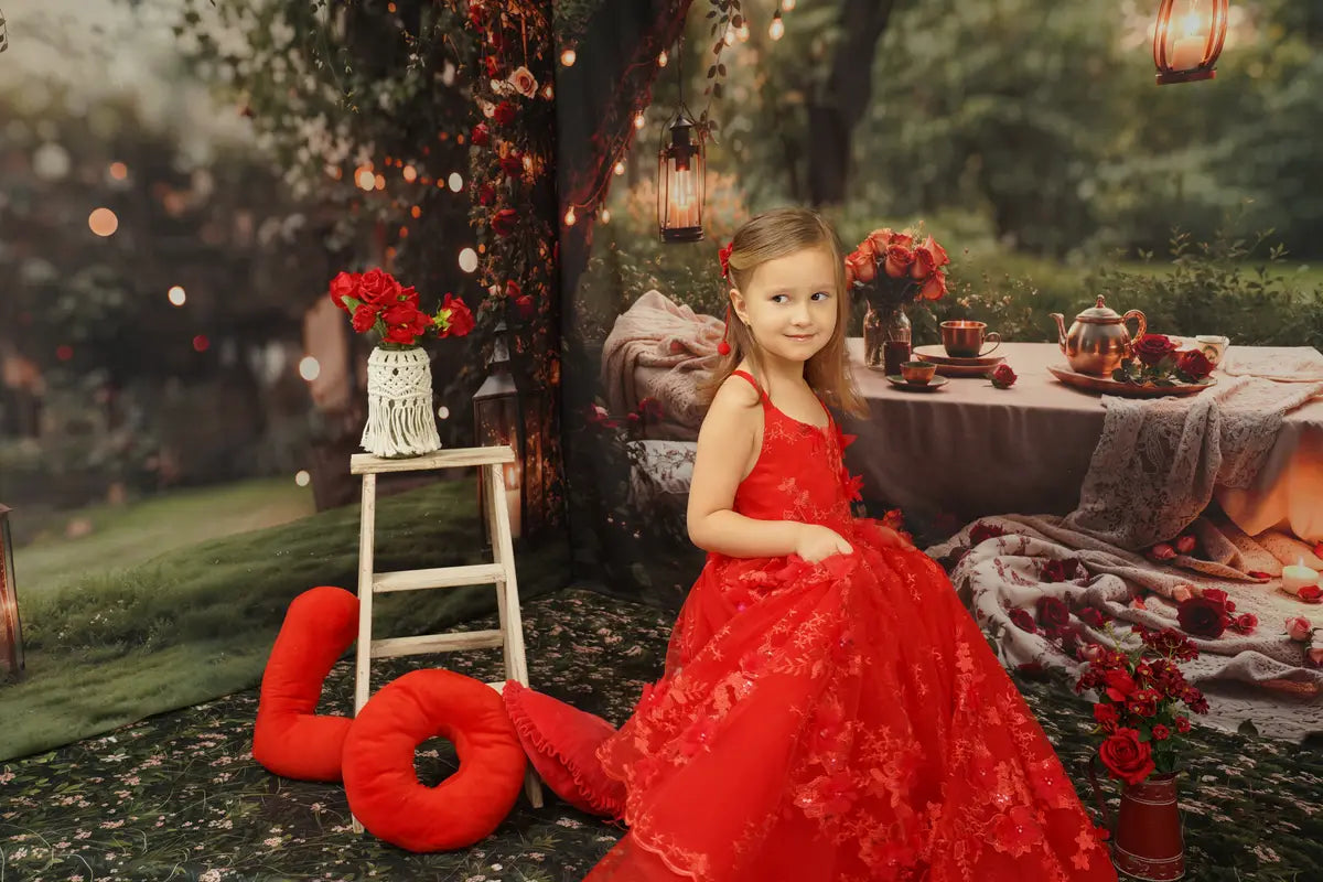 Kate Saint-Valentin Rouge Broderie Robe Enfant Pour la Photographie