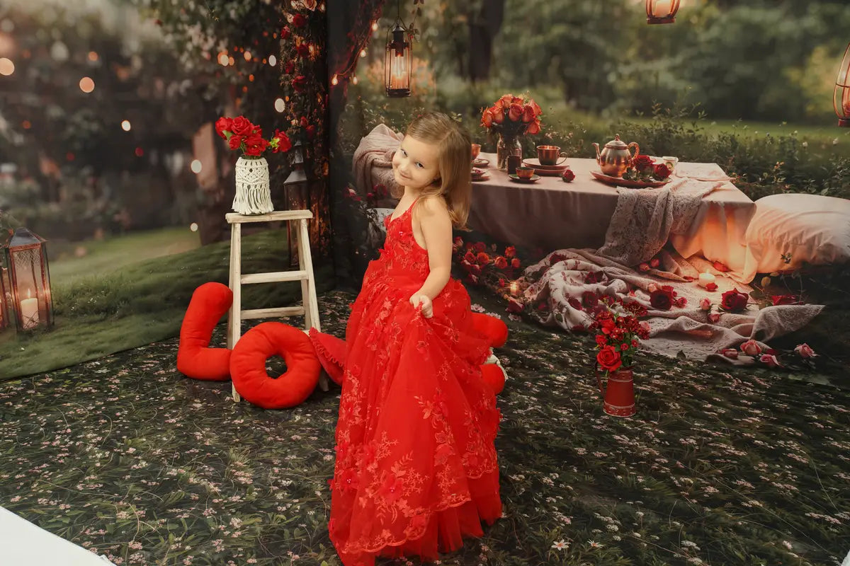 Kate Saint-Valentin Rouge Broderie Robe Enfant Pour la Photographie