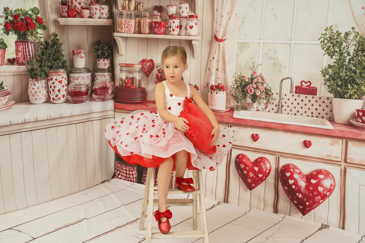 Kate Saint-Valentin Rouge Blanc Maille Robe Enfant Pour la Photographie